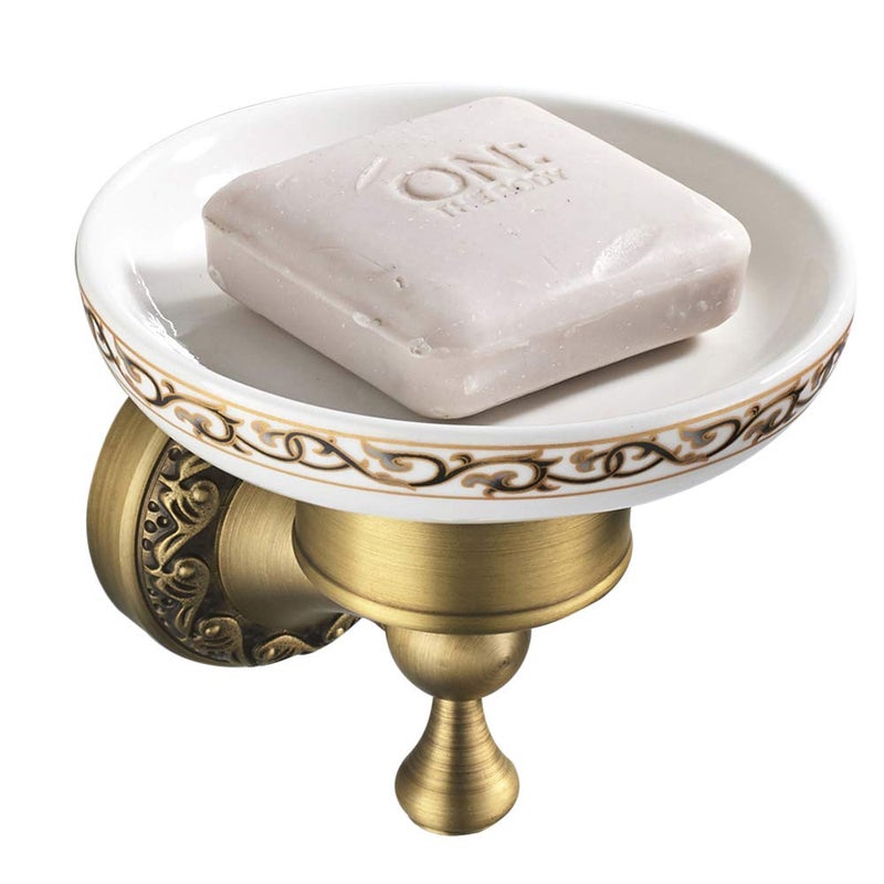 Leyden Shower Soap Dish, Antique Brass Dish Soap Holder Luxury Art Engraved Wall Mount Bathroom Hardware - Image 1